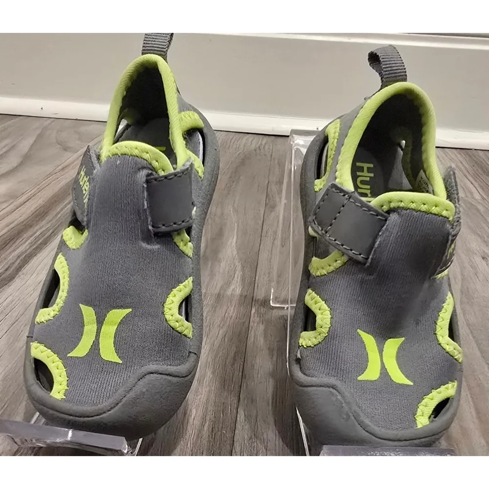 Hurley Kona Toddler Water Shoes Size 5 Gray Neon Green Beach Pool Shoes